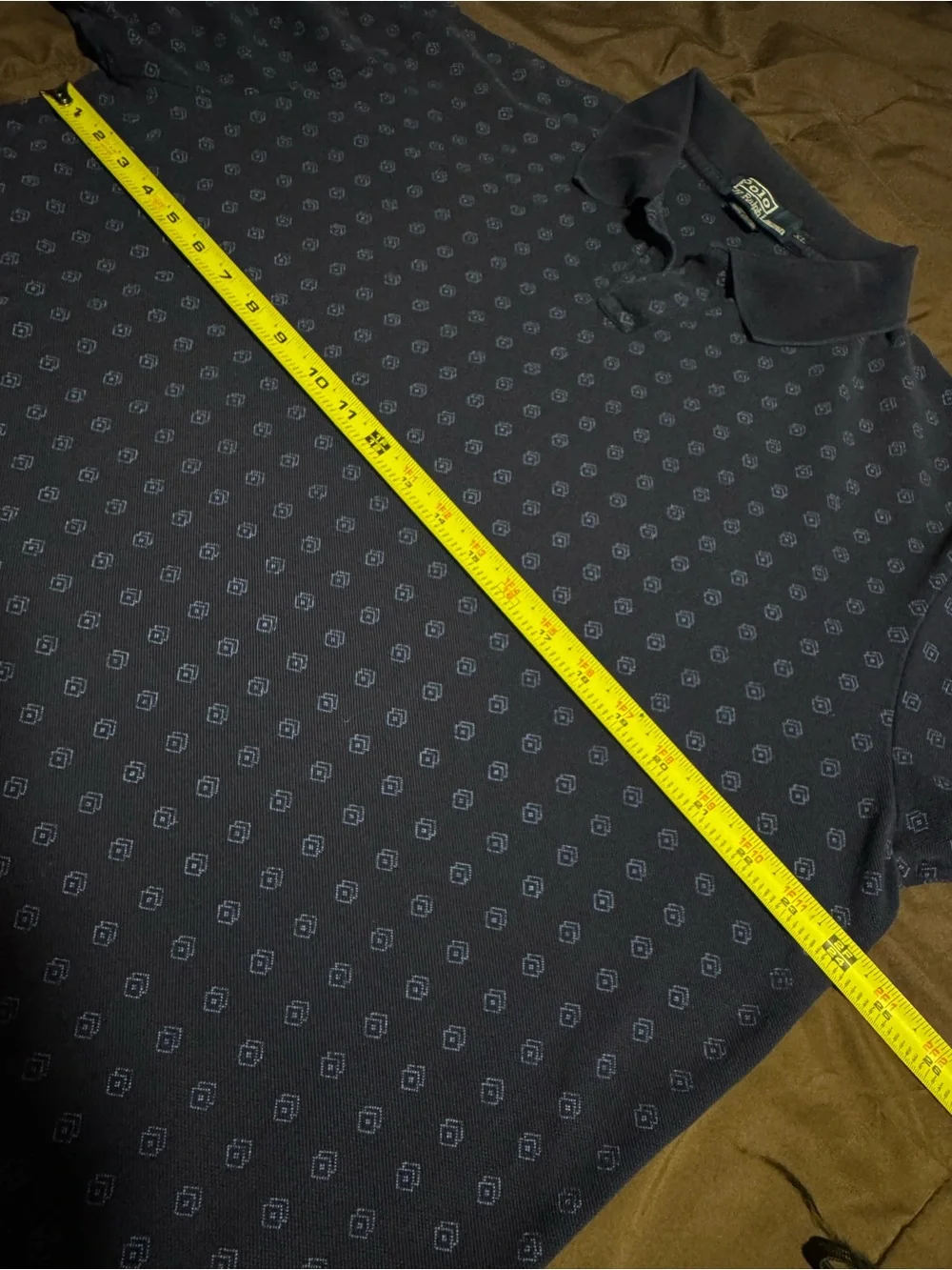 Vintage Ralph Lauren Navy Polo with Micro Geometric Print